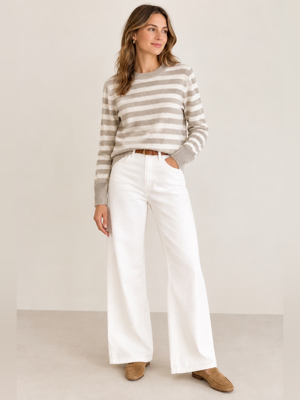 KULE 100% Cashmere Striped Classic Round Neck Pullover Sweater Size Small